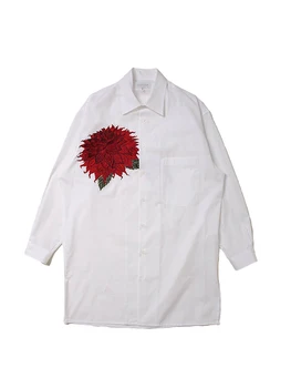 Dahlia pinnata Siuvinėjimas, marškinėliai, yohji yamamoto vyrų negabaritinių marškinėliai balti marškinėliai vyro drabužius unisex drabužiai, moteriški drabužiai
