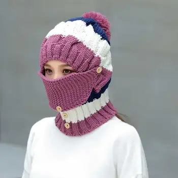Naujas Mados Rudens-Žiemos Plus Švelnus Kvėpuojantis Vėjo Skrybėlę Moterų kombinezonai su Antkrūtiniais Veido Apima Trijų dalių Komplektas Šilta Megzta kepurė Lauko