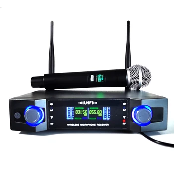 Profesionalus Dvigubas Bevielio Mikrofono Sistema UHF 2 Kanalų Handheld Microphone Namų Karaok PA Garsiakalbis Dainavimo Šalis