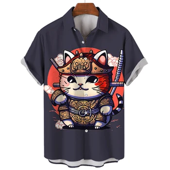 2023 Japonų Stiliaus vyriški Marškinėliai Vyrams, Drabužiai, Marškinėliai Bushido T-shirt Viršuje Havajų Marškinėliai Vyras Gyvūnų Katė 3d Spausdinimo Marškinėliai Vasarą
