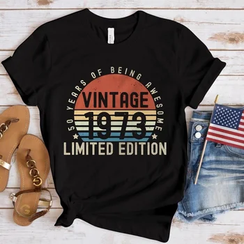 Naujas Vintage 1973 Spausdinti trumpomis Rankovėmis Apvalios Kaklo Vyrams Moteris, T-Shirt Vasaros Atsitiktinis Tees Gimtadienio Ir 50 Metų Dovanos viršūnės