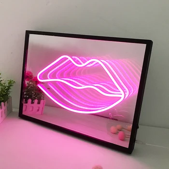 3D Magija Begalinis Stačiakampio Kosmetinis Veidrodėlis Multi-layer Lūpų LED Neoninės Šviesos Makiažo Veidrodėliai Pasirašyti Merginos Darbalaukio Sienų Apdailai Lempos