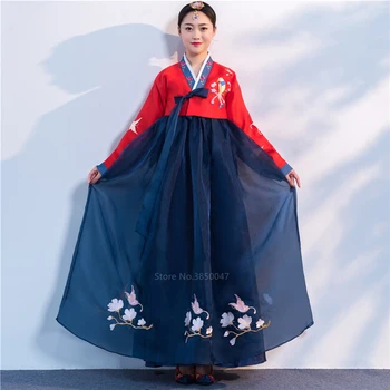 Ortodoks Hanbok Kostum Tradisional Wanita Tradisional Gaun Korėja Elegan Putri Istana Kostum Korėja Bordir Pesta Pernikahan