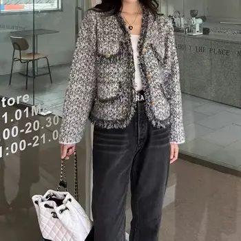 Prancūzų Stiliaus Naujas Mados Korėjos Prašmatnus Derliaus Tvido Švarkas Paltai Moterims Pavasario Vieno Krūtinėmis Kutas Office Lady Outwear A277