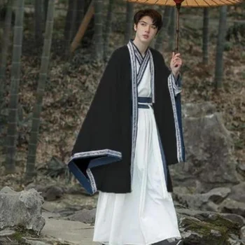 3 Spalvų WeiJin Dinastijos Juoda Balta Kariai Cospaly Hanfu Kostiumas Skraiste Viršuje, Sijonas Vyrų Tradicinės Kinų Senovės Kimono Kostiumai