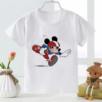 Mickey Mouse Spausdinti Beisbolo Berniukas Disney Vaikams White T-Shirt Aukštos Kokybės Keturis Sezonus Vaiko Marškinėliai Tendencija Atsitiktinis Unisex 3-8T Dydis