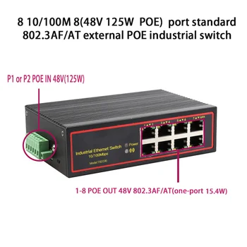 Standartinis protokolas, 802.3 AF/48 IŠ/48V POE switch ,8 Uostų Industrial Ethernet POE Switch 10/100Mbps
