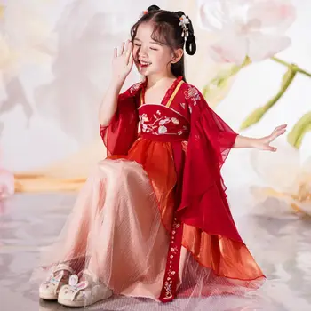 Merginos Vaikus Kostiumas Princesė Tradicinės Kinų Stiliaus Pavasarį, Vasarą Vaikai Raudona Hanfu Suknelė Naujųjų Metų