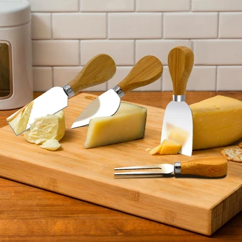 4Pcs/Set Sūrio Peilių Rinkinį, medžio Rankena Nerūdijančio Plieno Sūris Cutter Nustatyti Kepimo Gabalas Rinkinys Nustatyti Sūris Cutter maisto Gaminimo Įrankių Rinkinys