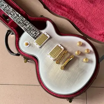 Custom elektrine Gitara, Balta spalva, tigro liepsna klevas guitarra rankų darbo 6 įgėlimo gitara Raudonmedžio fingerboard