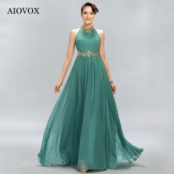 AIOVOX Vintage-Line Šifono Vakaro Suknelės Apynasrio Duobute Elegantiškas Šalis Suknelė Grindų-Rankovių Ilgis Vestido De Noche